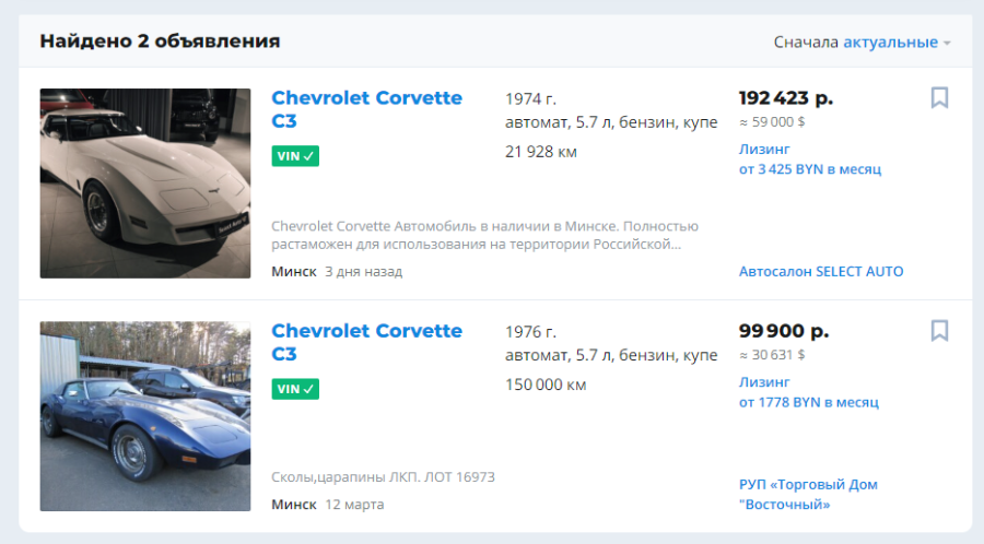 В Беларуси Chevrolet Corvette C3 наркокурьера продают со скидкой Br58 тыс.