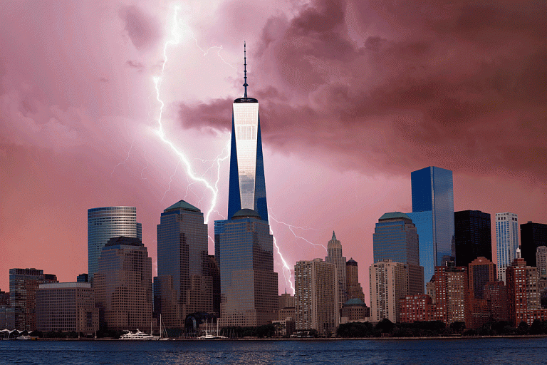Молния ударила во Всемирный торговый центр в Нью-Йорке – потрясное видео