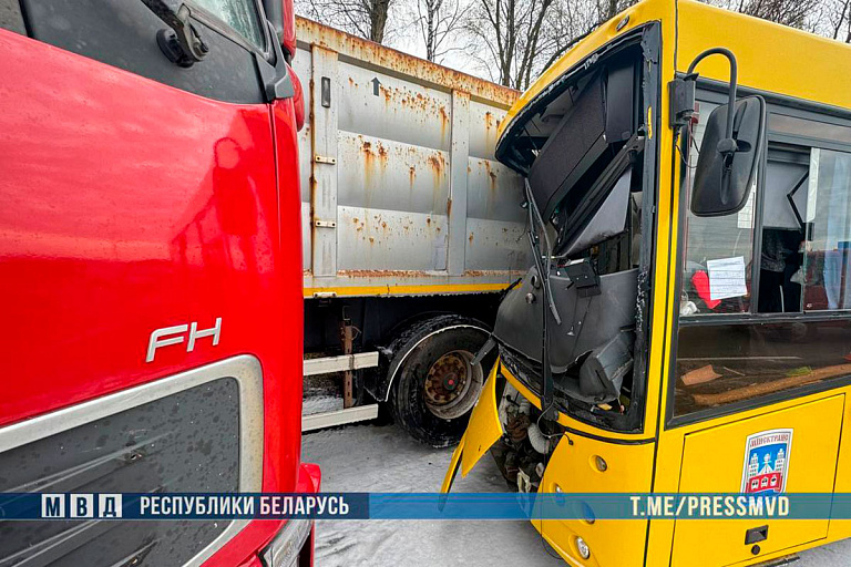 Под Минском столкнулись автобус и фура – 14 человек пострадали
